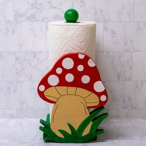 Standing paper towel holder, spare toilet paper roll holder, kitchen counter, bathroom decor, cookout use, camper decor, mushroom decor