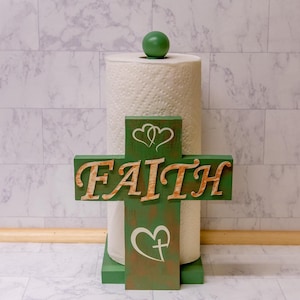 Religious Paper Towel Holder, Toilet Paper Stand, Faith Cross Kitchen & Bath Decor, USA Made