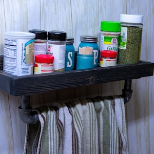 Rustic Shelf with Industrial Pipe Hand Towel Bar, Farmhouse Wall Decor, Kitchen or Bathroom