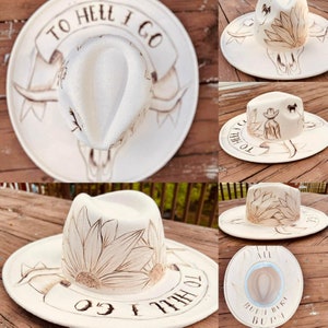 Custom burned wide brim fedora concert hat