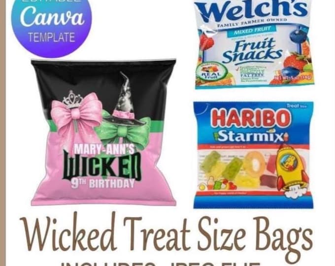Wicked  Wrapper Template - Editable Canva Party Favor Bags | Perfect for Fruit Snacks & Haribo | Instant Download | JPEG File Included