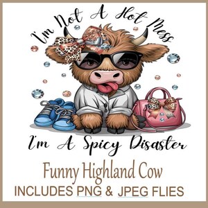 Eu não sou uma bagunça quente, eu sou um desastre picante PNG, design engraçado de vaca das Terras Altas para camisetas, canecas, bolsas e muito mais Impressão digital de vaca Arte digital