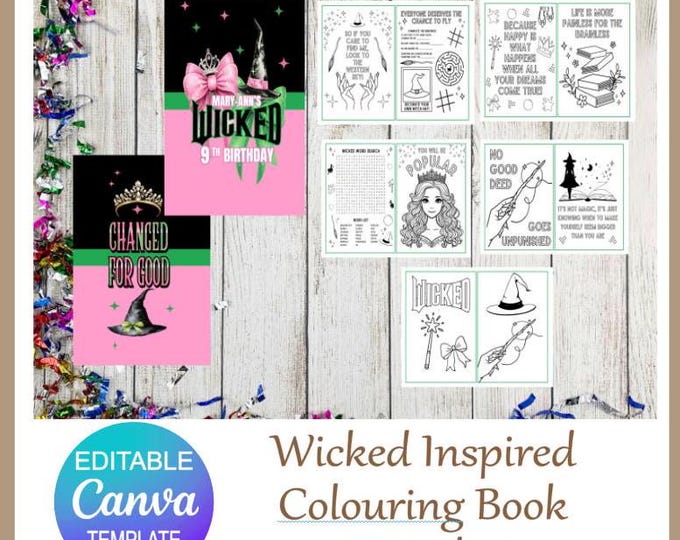 Wicked Colouring Book, Editable Canva File, Personalised Books, Kids Birthday Party Favours Party Favours Colouring Books, Digital Download