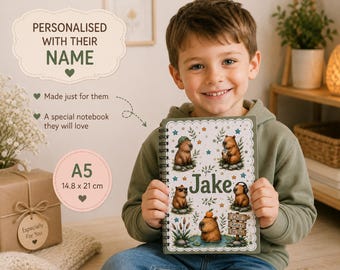 Personalisiertes Capybara-Notizbuch für Kinder, A5-Namensbuch, niedliches Tier-Schreibbuch