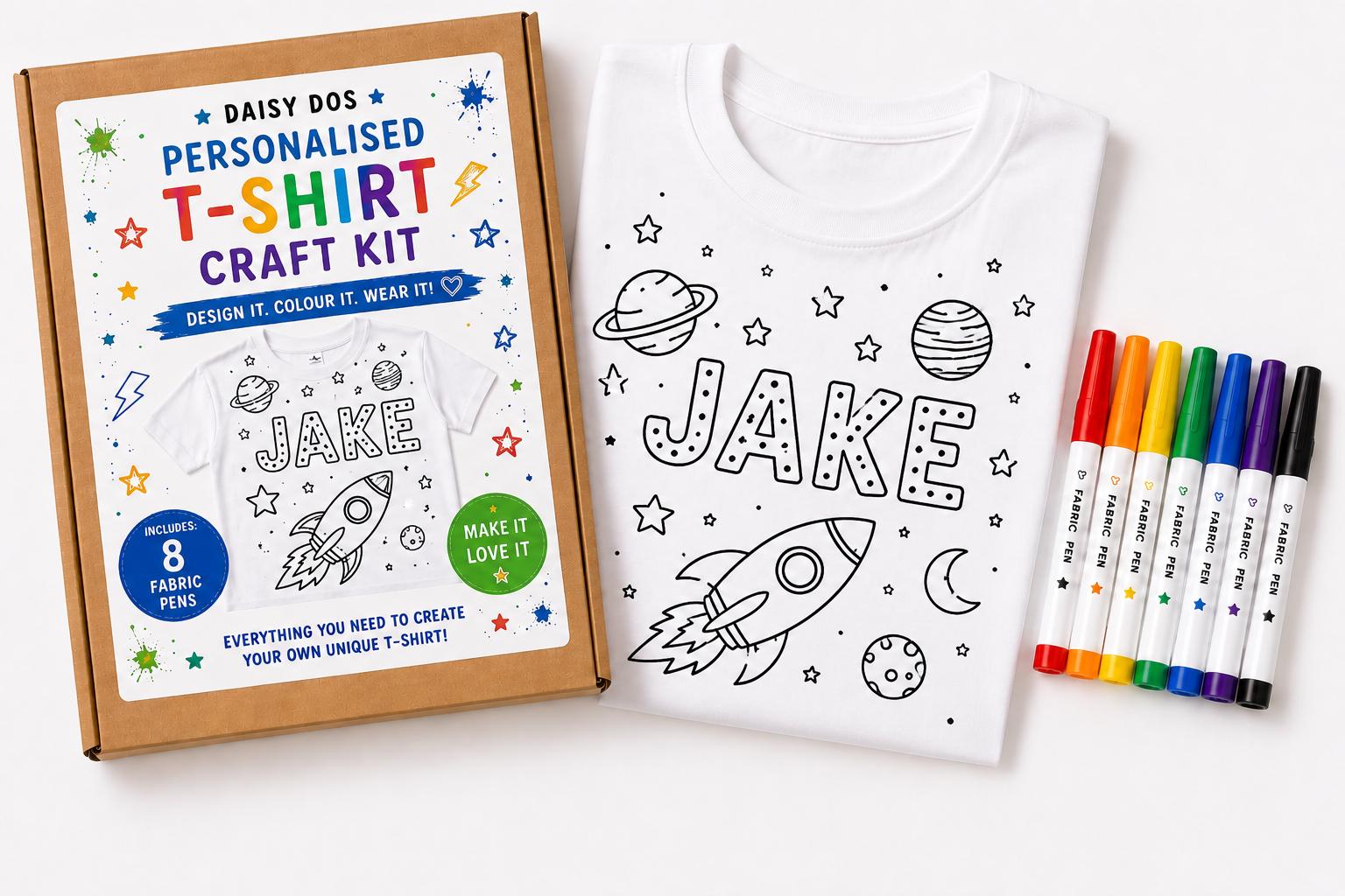 32 Blast Off Into Creativity: Fun Space Crafts for Kids 14 Personalised T-Shirt Craft Kit Kids DIY Fabric Pen Activity Space…