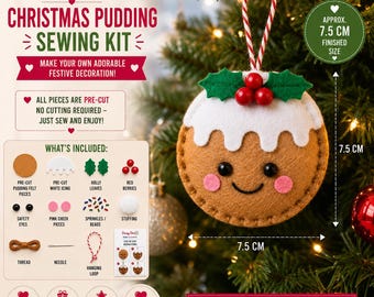 Weihnachtsschmuck-Set | Filzpudding-Nähset | Weihnachtsbastelprojekt für Erwachsene | DIY-Baumschmuck | Bastelprojekt ab 12 Jahren
