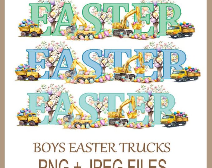Boys Easter Clipart, Playful Watercolour Trucks PNG, Easter Instant Digital Clipart, 3x Boys Easter Trucks Designs Sublimation Printing UVDF