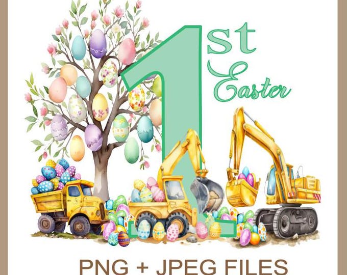 1st Easter Clipart Easter Trucks PNG, Boys 1st Easter Clipart Use For On Cards T-shirt And Much More, Instant Download