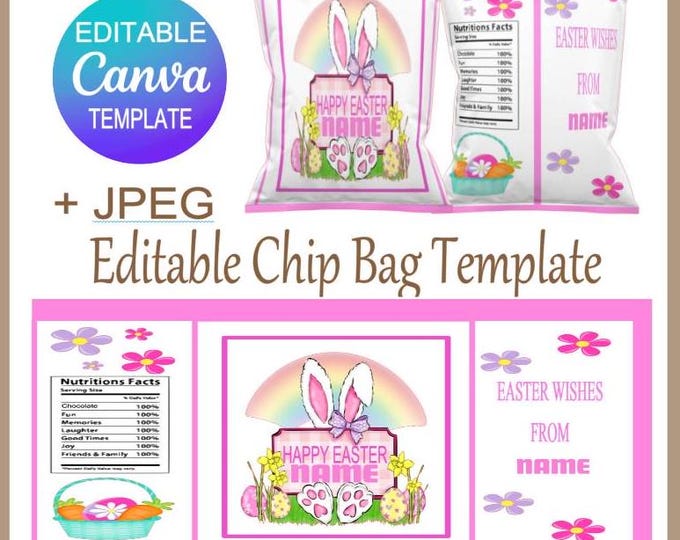 Easter Chip Bag Canva Editable Template, Fun and Colourful Easter Party Favours, Perfect for Kids’ Celebrations and Easter Gifts