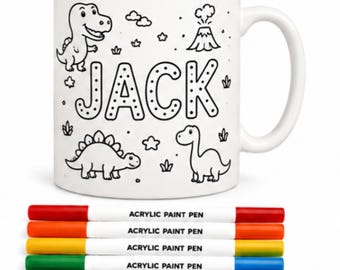 Personalised Paint Your Own Mug Kit | Dinosaur Craft Set for Kids