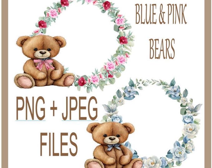Sweet Mother's Day Teddy Bear Design, PNG & JPEG, Mothers Day Pink And Blue Design, Mother's Day Sublimation, Instant Digital Download