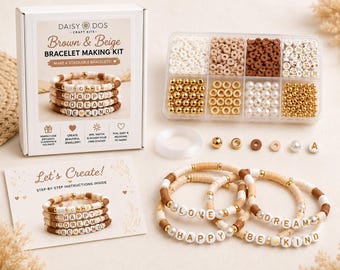Brown Beige Bracelet Making Kit | DIY Stackable Jewelry Craft Kit (Makes 4 Bracelets)