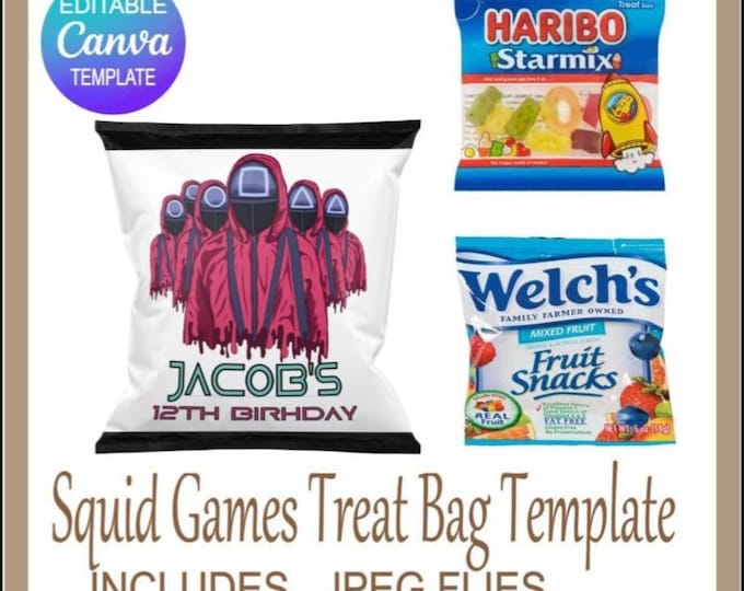 Squid Games Wrapper Template - Editable Canva Party Favor Bags | Perfect for Fruit Snacks & Haribo | JPEG File Included