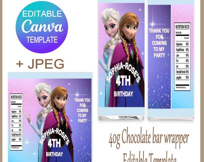 Frozen Editable Chip Bag Canva Template, Frozen Themed for Birthday Parties, Fun Party Favours for Kids' Celebrations