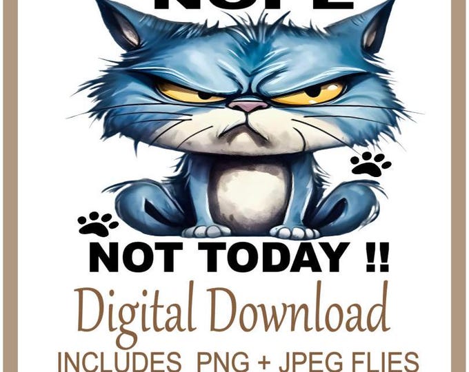 Sarcastic Cat PNG funny 'Nope Not Today' Sublimation Design, Humorous Design for T-Shirts, Mugs, Bags & Much More, Instant Download