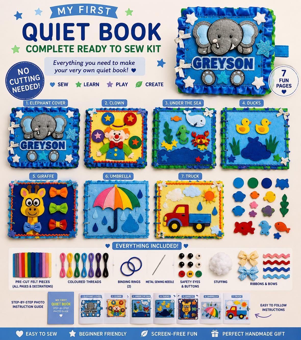 40 Simple Sewing Crafts for Kids 5 Quiet Book Sewing Kit Complete Felt Quiet Book Kit Pre-Cut Felt…