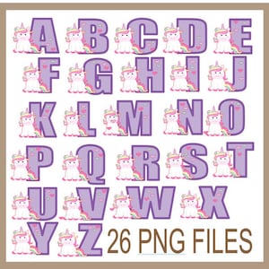 Cute Unicorn Letters PNG Set - Alphabet Clipart - Digital Download - 26 PNGS Baby Letters - Quality Image Files - Easy to Use - for Creating