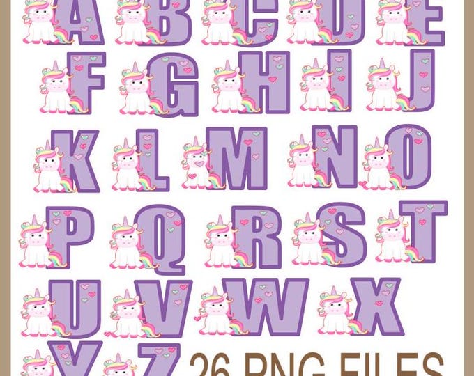 Cute Unicorn Letters PNG Set - Alphabet Clipart - Digital Download - 26 PNGS Baby Letters - Quality Image Files - Easy to Use - for Creating