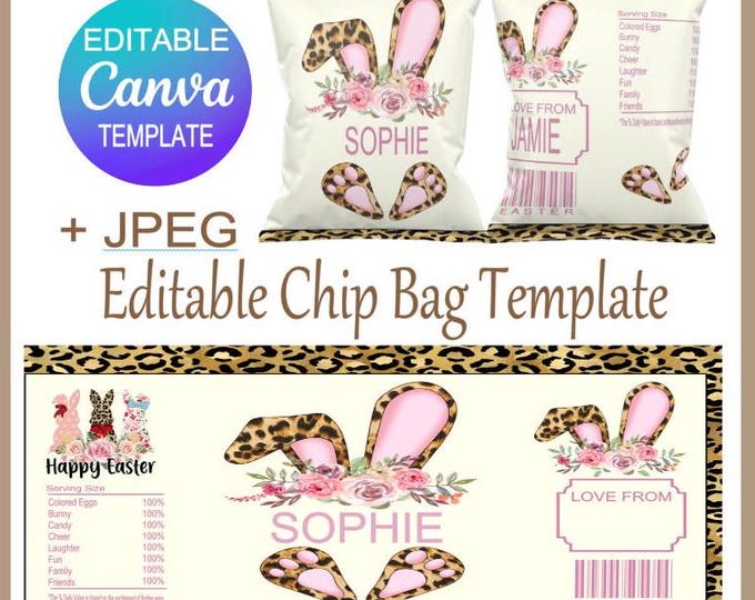 Easter Chip Bag Editable Template, Customised Party Bags for Easter Personalised Easter Bags, Perfect Easter Gift for Kids