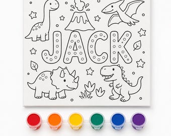 Personalisierte Dinosaurier malen Leinwand Kit | Kids DIY Art Set (A4)