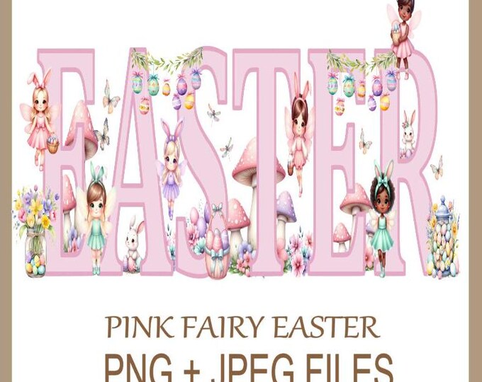 Pink Easter Fairy Clipart, Playful Watercolour Fairies PNG, Easter Instant Digital Clipart, Pink Easter Fairy Designs