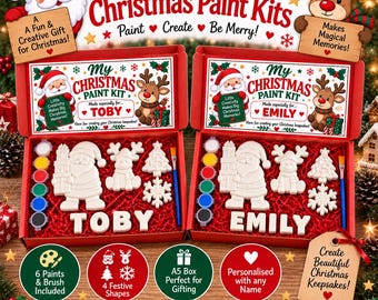 Personalisiertes Weihnachtsmalset für Kinder | Weihnachtsbastelgeschenk | Name & 4 festliche Gussformen | Weihnachtsgeschenk für Kinder