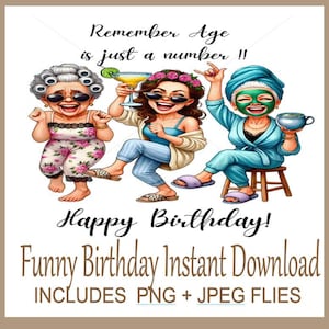 Hilariante Clipart de Aniversário de Senhoras, Download Instantâneo, Fundo Transparente, Clipart PNG de Velhas Engraçadas, Feliz Aniversário, Arte Digital