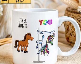 Funny Aunt Coffee Mug, Aunt Gag Mug, Unicorn Aunt on Dancing Pole Mug, Other Aunts and You Mug, Birthday Gift From Niece / Nephew