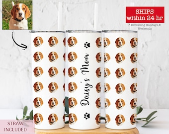 Custom Dog Mom Photo Coffee Tumbler, Dog - Cat Photo Tumbler, Pet Picture Coffee Tumbler, New Puppy Photo Tumbler for Dog Dad