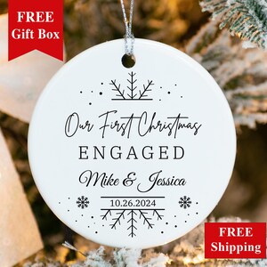 Our First Christmas Engaged Ornament, Engagement Ornament 2023, We&#39;re Engaged Ornament, Personalized Porcelain Engaged Couple Xmas Gift
