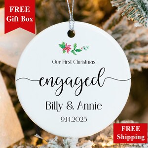 Our First Christmas Engaged Ornament, Personalized Engagement Ornament 2023, Fiance Just Engaged Couple Gift, Custom We&#39;re Engaged Keepsake
