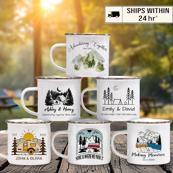 Personalized Couple Campfire Mugs, 12oz Custom Wedding Camping Together  Enamel Coffee Mug, Outdoor-Camper-Camp Adventuring Together Mug