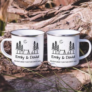 Personalized Couple Campfire Mugs, 12oz Custom Wedding Camping Together Enamel Coffee Mug, Outdoor-Camper-Camp Adventuring Together Mug image 7