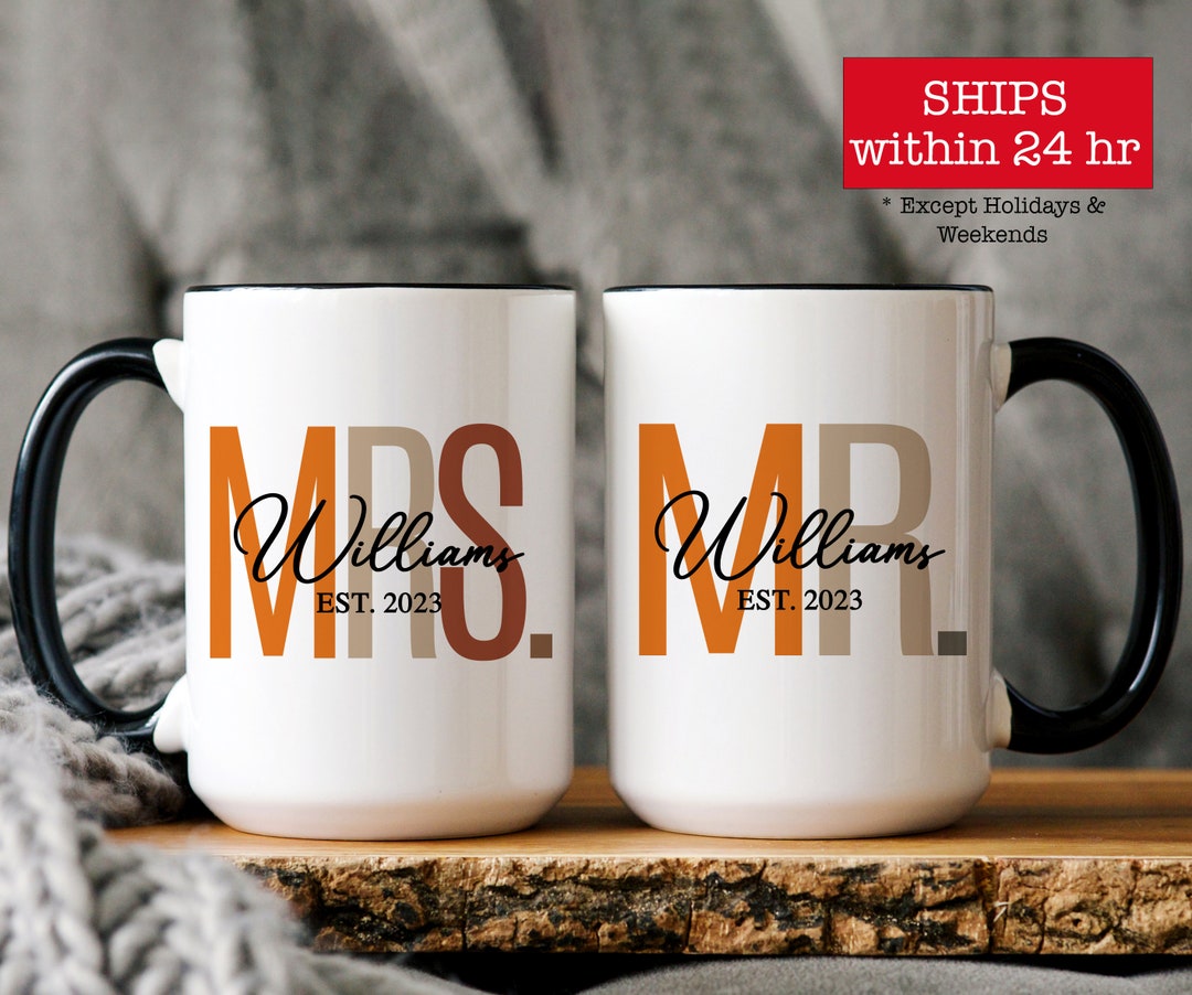 Custom Mr. and Mrs. Matching Mugs, Bridal Shower Gift, Personalized ...