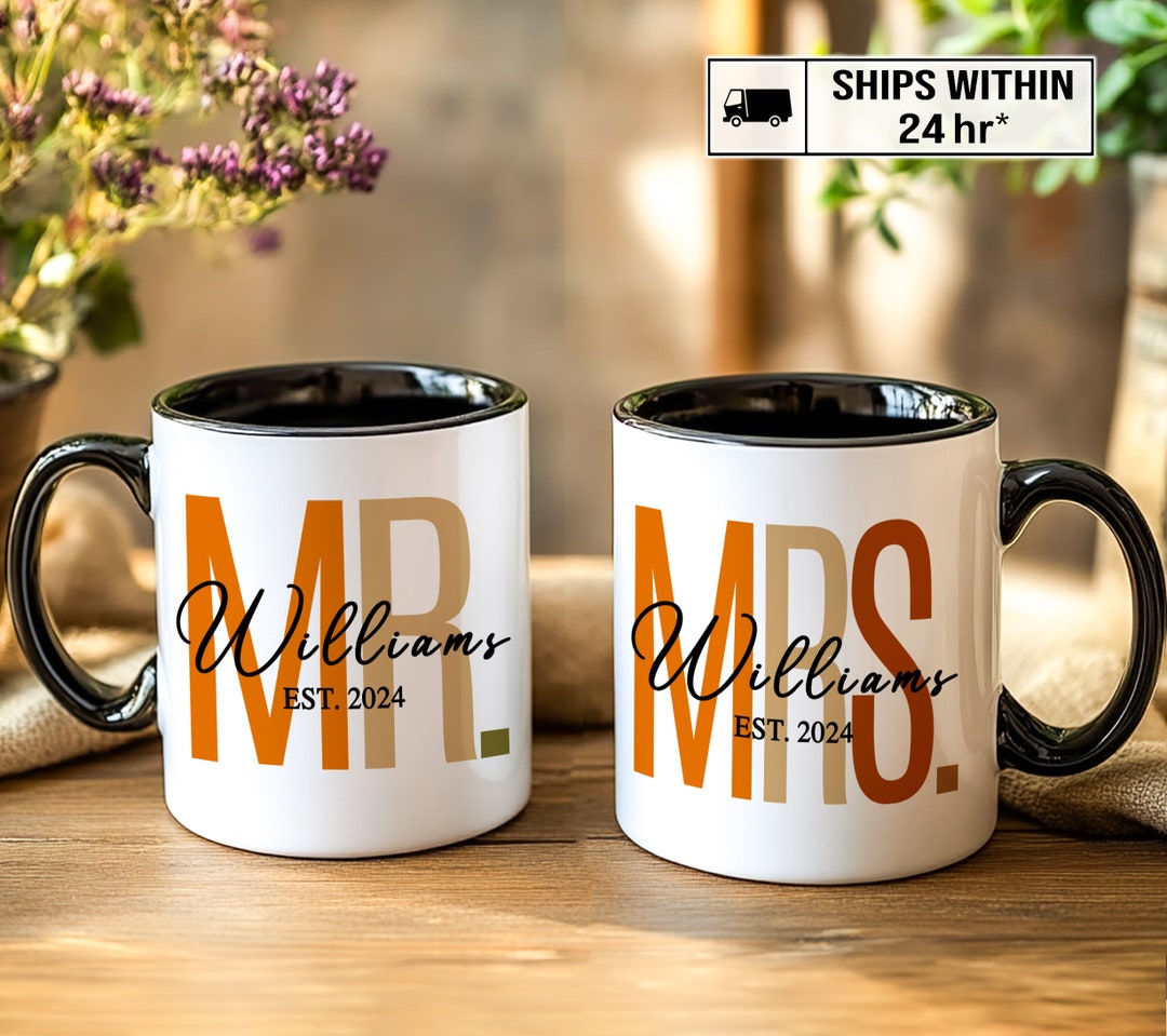Custom Mr. and Mrs. Matching Mugs, Bridal Shower Gift, Personalized ...