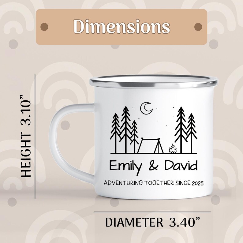 Personalized Couple Campfire Mugs, 12oz Custom Wedding Camping Together Enamel Coffee Mug, Outdoor-Camper-Camp Adventuring Together Mug image 5