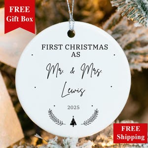 Personalized Mr and Mrs Ornament 2023, First Christmas Married Ornament, Customized Gift for Newlywed / Married Couple Ceramic Ornament