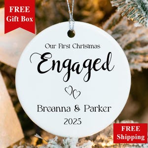 Our First Christmas Engaged Ornament, Personalized Engagement Ornament 2023, Fiance Just Engaged Couple Gift, Custom We&#39;re Engaged Keepsake