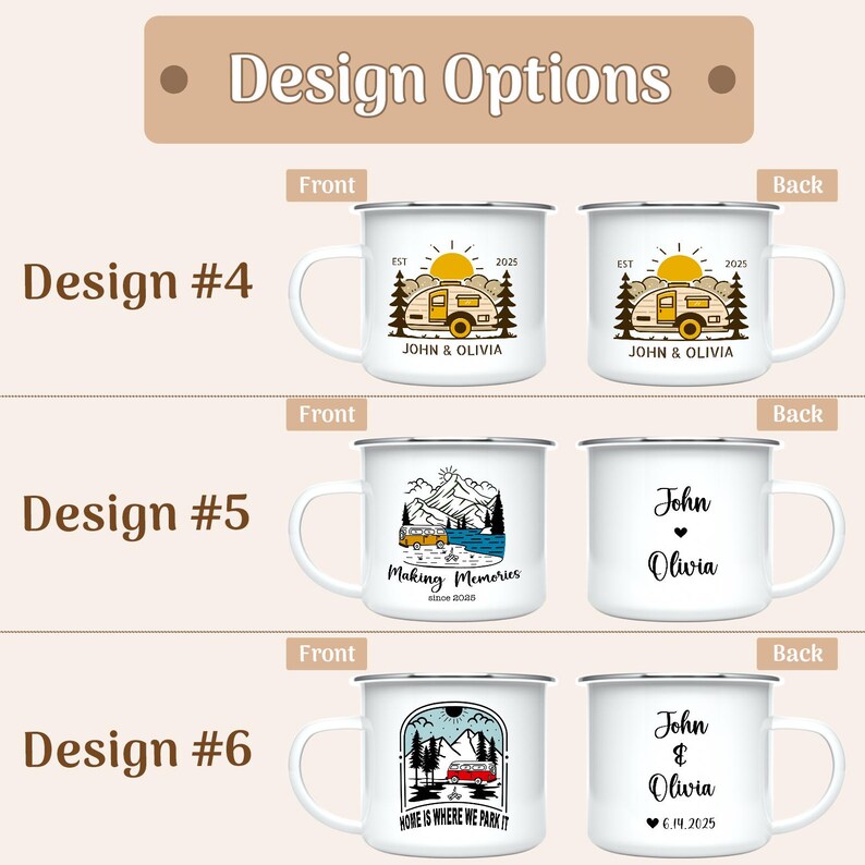 Personalized Couple Campfire Mugs, 12oz Custom Wedding Camping Together Enamel Coffee Mug, Outdoor-Camper-Camp Adventuring Together Mug image 3