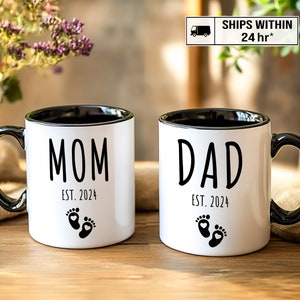 New Mom Mug, New Dad Coffee Mug, Mom Est Mug, Parents to Be Mug Set for Baby Shower Gift, Pregnancy Announcement, New Baby Reveal Idea
