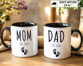 New Mom Mug, New Dad Coffee Mug, Mom Est Mug, Parents to Be Mug Set for Baby Shower Gift, Pregnancy Announcement, New Baby Reveal Idea
