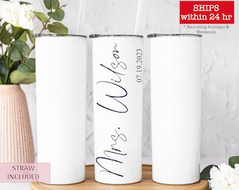 Personalized Mrs. Tumbler With Wedding Date for Bride, Custom Mrs Tumbler Gift, Cute Wedding Gift for Bride, Gift for Bride To Be