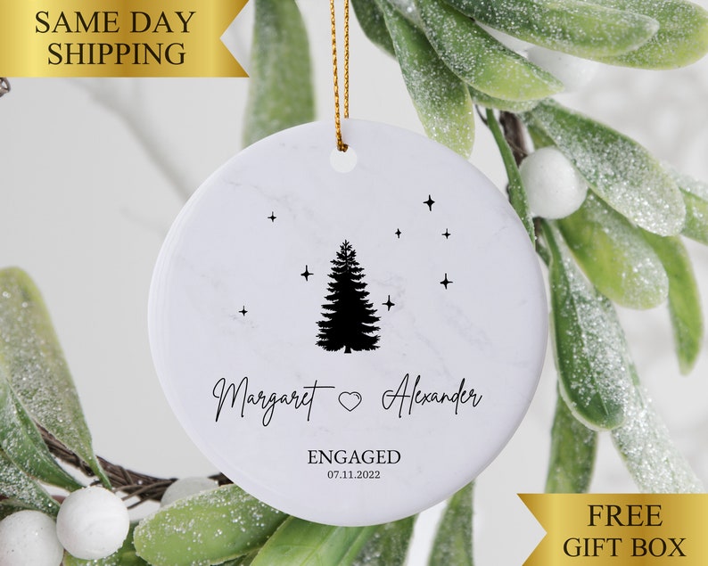 Custom Engaged Ornament 2022 Our First Engaged Christmas image 1