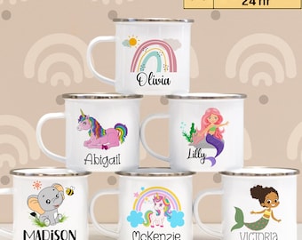 Kids Hot Chocolate Mug, Personalized Princess Cup for Kids, Custom Birthday Gift / Party Favors, Cute 11oz Unbreakable Metal Coffee Mug