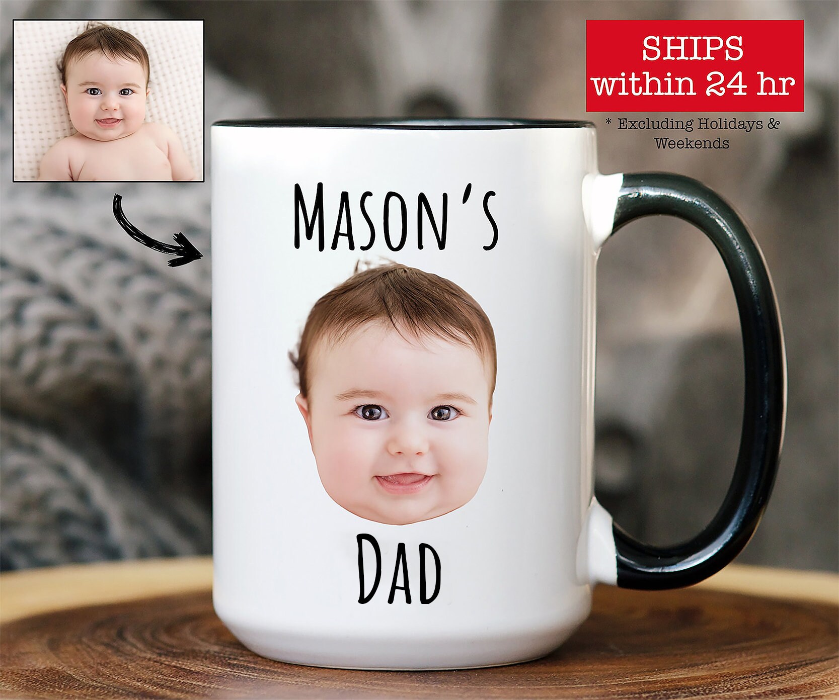 Discover Custom Baby Face Photo Coffee Mug, Mother's Day Baby / Kid Picture Mug, Fathers Day Personalize Child Image Coffee Mug