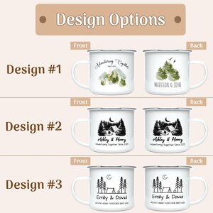 Personalized Couple Campfire Mugs, 12oz Custom Wedding Camping Together Enamel Coffee Mug, Outdoor-Camper-Camp Adventuring Together Mug image 2