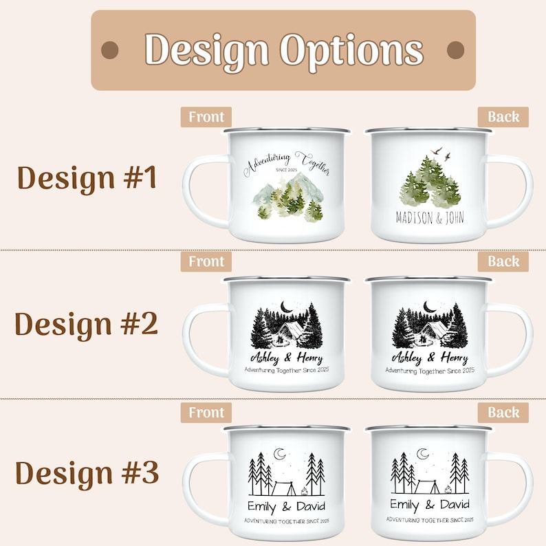 Personalized Couple Campfire Mugs, 12oz Custom Wedding Camping Together Enamel Coffee Mug, Outdoor-Camper-Camp Adventuring Together Mug image 2