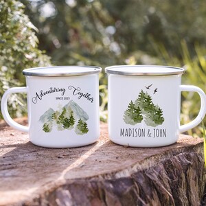 Personalized Couple Campfire Mugs, 12oz Custom Wedding Camping Together Enamel Coffee Mug, Outdoor-Camper-Camp Adventuring Together Mug image 6