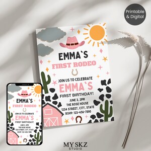 Western Cowgirl Birthday Invitation Template, Editable Printable Birthday Invitation, First Rodeo Party Invite, Instant download
