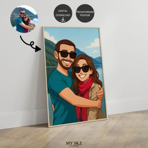 Custom Cartoon Portrait from Photo, Digital Illustration in Cartoon Style, Couple, Family or Pet, Gift for Him Her, Personalized Print